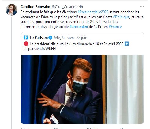 Se souvenir que le 24 avril est la date commémorative du génocide arménien de 1915 , en France.