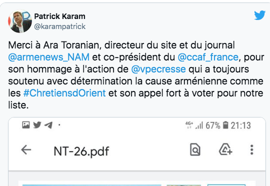 Patrick Karam : merci à Ara Toranian