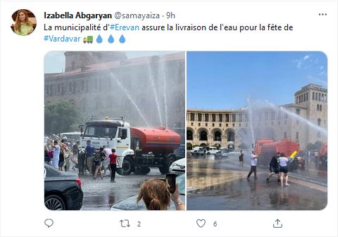 La municipalité d&rsquo;Erevan assure la livraison de l&rsquo;eau pour la fête de Vardavar