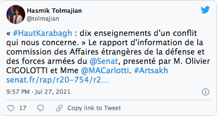 Hasmik Tolmadjian : le rapport du Sénat sur le Haut Karabakh