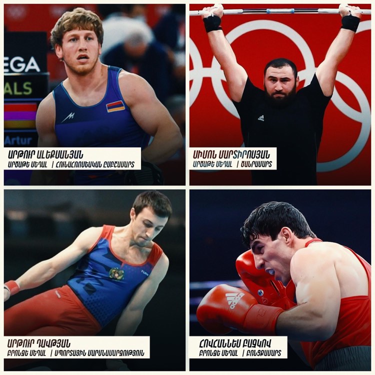 Les 4 héros Arméniens des J.O. de Tokyo-2020 qui ont gagné les 4 médailles olympiques de l’Arménie