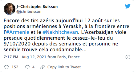 JC Buisson : l&rsquo;Azerbaïdjan viole presque quotidiennement le cessez-le-feu