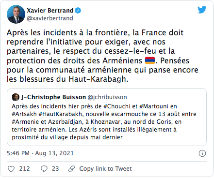 Xavier Bertrand : Karabakh, la France doit reprendre l&rsquo;initiative