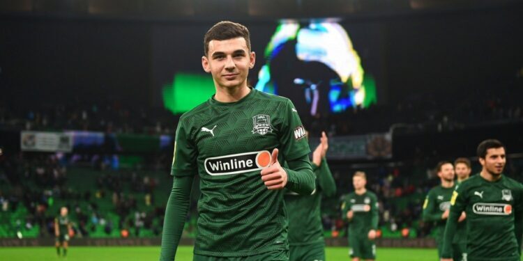 L’international arménien Edouard Spertsyan auteur d’une passe décisive de Krasnodar cotre Akhmat en championnat de Russie