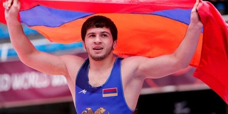 Malkhas Amoyan (72 kg) sous les couleurs de l’Arménie est en demi-finale des championnats du monde de lutte gréco-romaine à Oslo (Norvège)