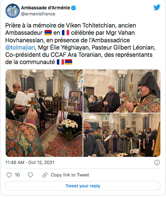Ambassade d&rsquo;Arménie : prière à la mémoire de Viken Tchitetchian