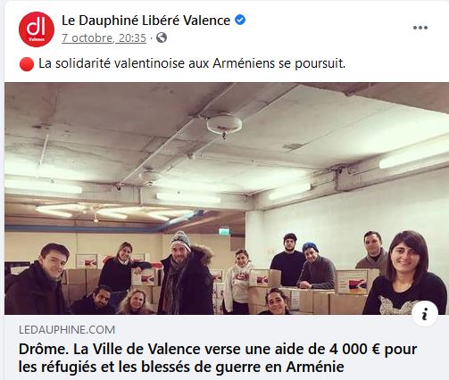 La solidarité valentinoise aux Arméniens se poursuit.