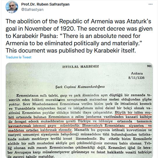 L&rsquo;abolition de la République d&rsquo;Arménie était l&rsquo;objectif d&rsquo;Atatürk en novembre 1920