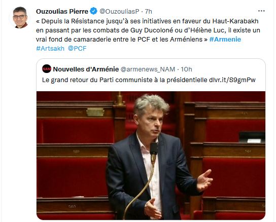 « Depuis la Résistance jusqu’à ses initiatives en faveur du Haut-Karabakh en passant par les combats de Guy Ducoloné ou d’Hélène Luc, il existe un vrai fond de camaraderie entre le PCF et les Arméniens »