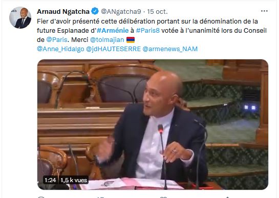 Fier d&rsquo;avoir présenté cette délibération portant sur la dénomination de la future Esplanade d&rsquo;Arménie