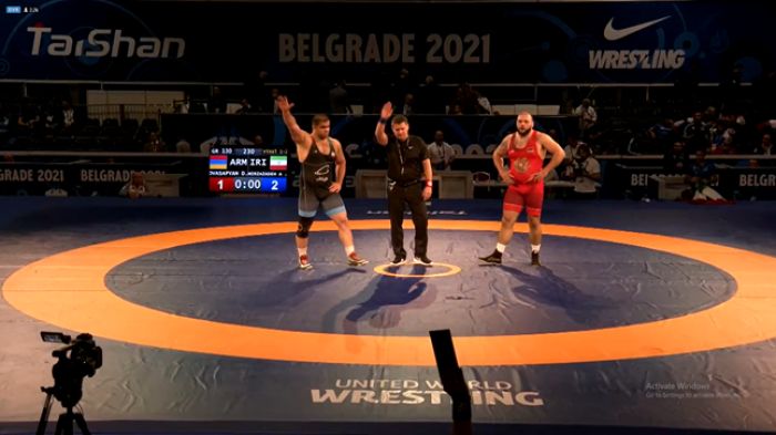 Davit Ovasapyan (Arménie) vice-champion du monde des U23 de lutte gréco-romaine des 130 kg à Belgrade (Serbie)
