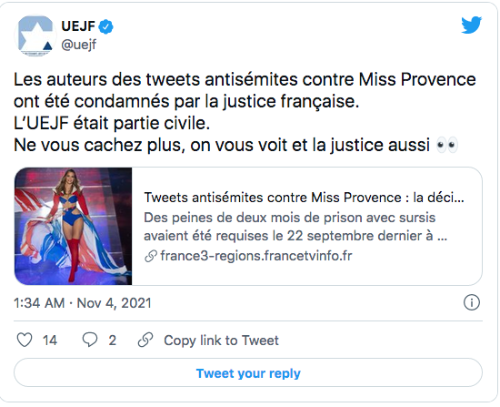 UEJF : l&rsquo;antisémitisme contre Miss Provence condamné