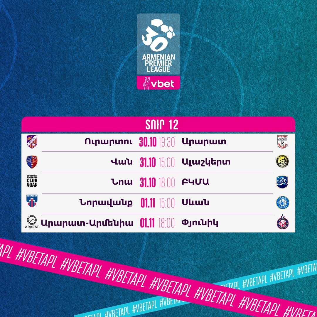 La 12e journée du championnat d’Arménie de football, annonce des rencontres de Premier League