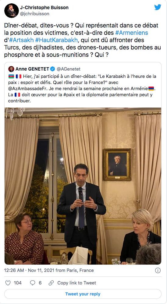 JC Buisson : diner-débat au Sénat sans les Arméniens
