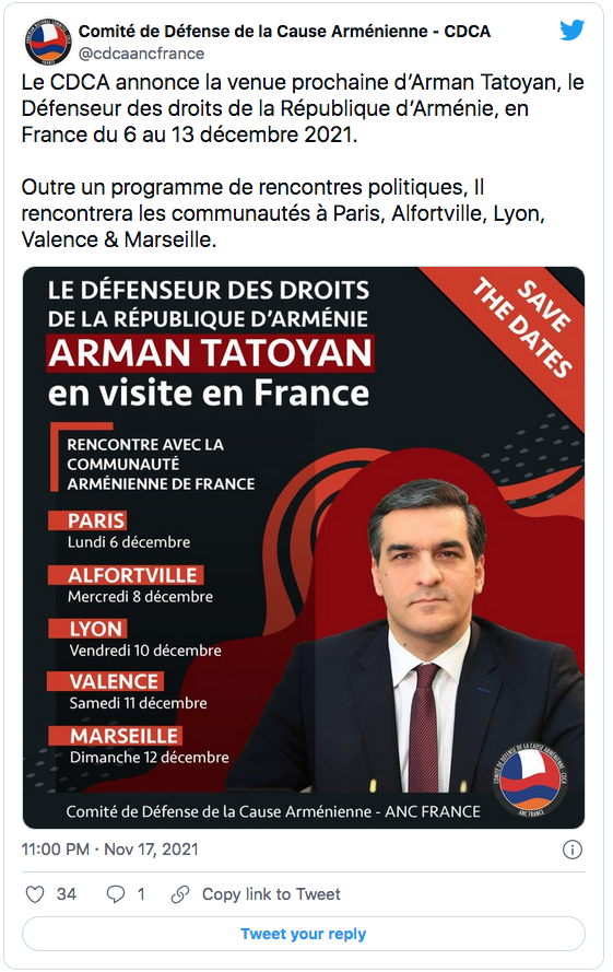 CDCA : tournée d&rsquo;Armand Tatoyan en France