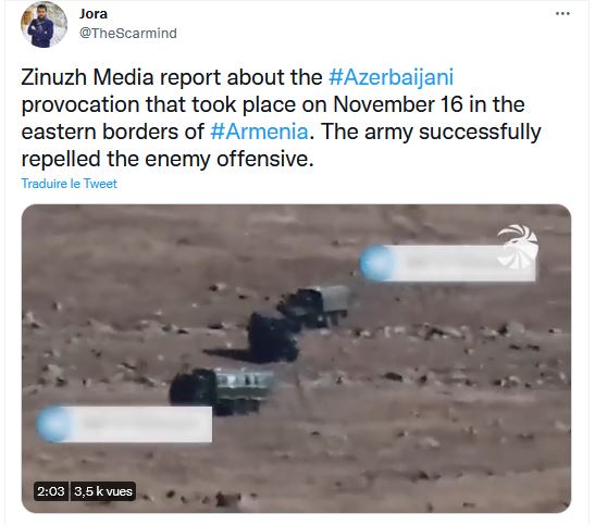 L’armée arménienne repoussant l&rsquo;agression azerbaïdjanaise de son territoire le 16 novembre.