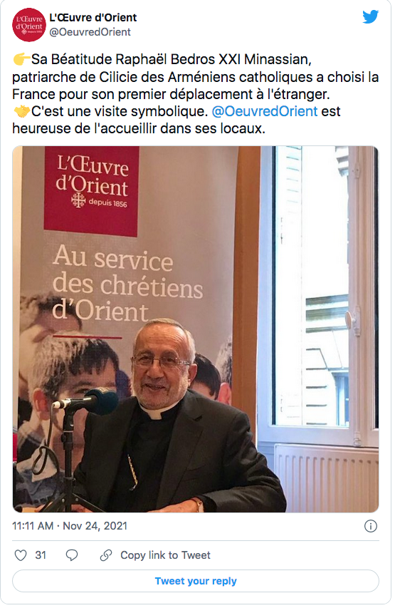 l&rsquo;Œuvre d&rsquo;Orient : sa Béatitiude choisit la France…