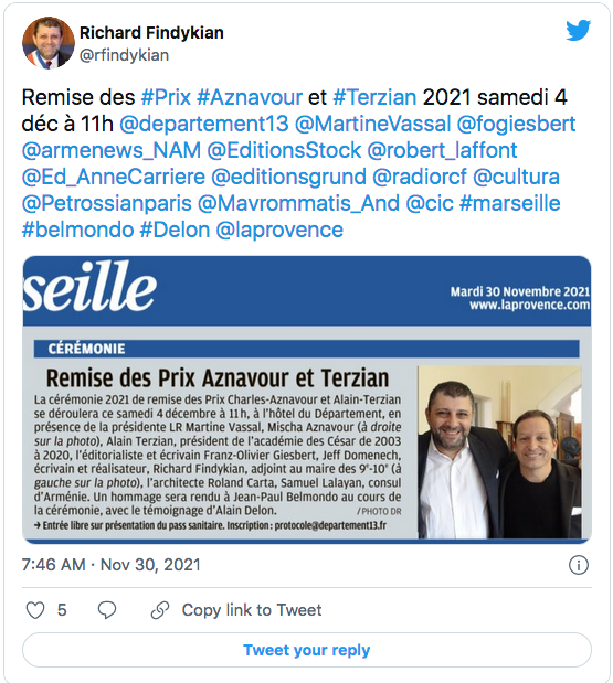 R.Findykian : prix Charles Aznavour samedi
