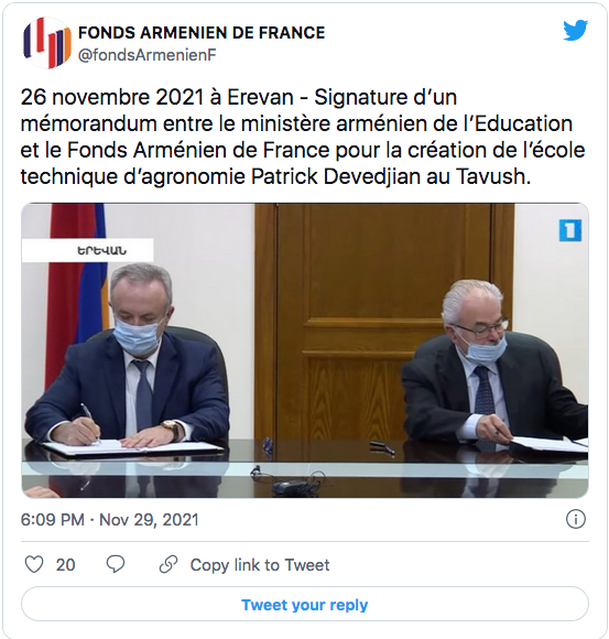 Fonds arménien : memorendum avec le ministère de l&rsquo;Education