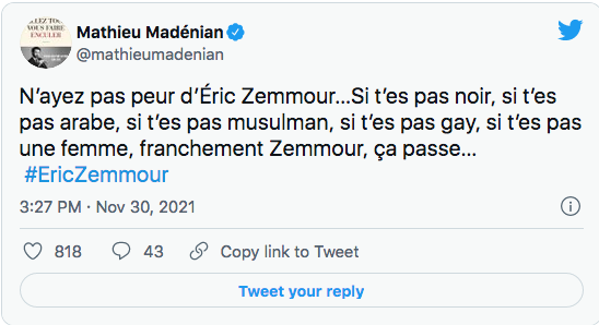 M.Madénian : n&rsquo;ayez pas peur de Zemmour…
