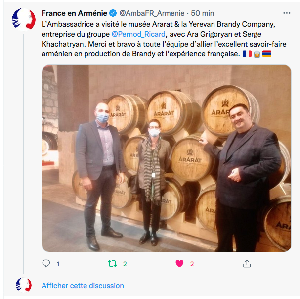 Ambassade de France : SE Anne Louyot chez Ararat brandy