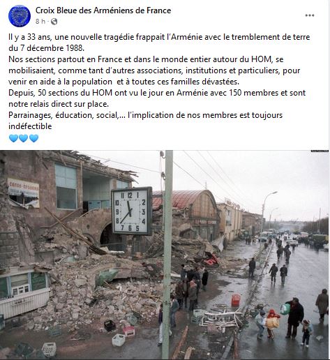 Il y a 33 ans, une nouvelle tragédie frappait l’Arménie avec le tremblement de terre du 7 décembre 1988.