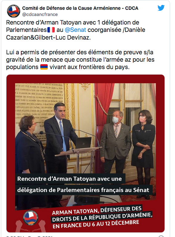CDCA : Arman Tatoyan avec les parlementaires au Sénat