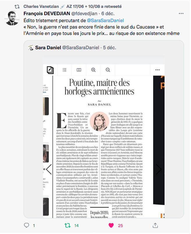F.Devedjian: L&rsquo;édito de Sara Daniel dans l&rsquo;Obs