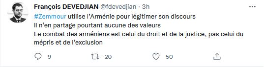 Zemmour utilise l’Arménie pour légitimer son discours