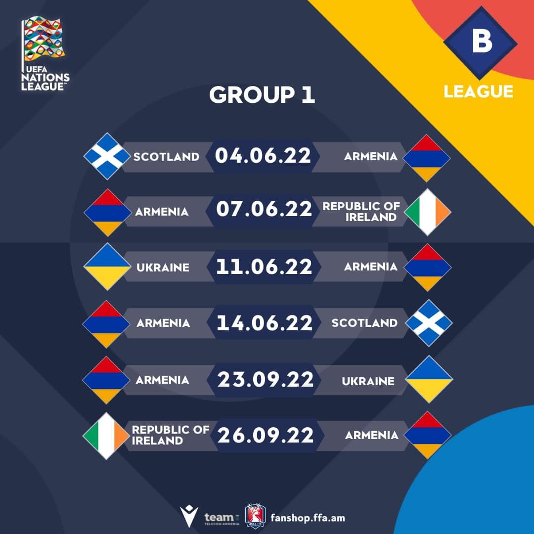 L’Arménie se déplacera en Ecosse pour son premier match de la Ligue des Nations 2022