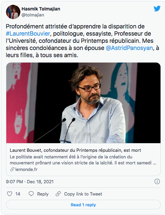 H Tolmajian : attristé par le décès de Laurent Bouvier