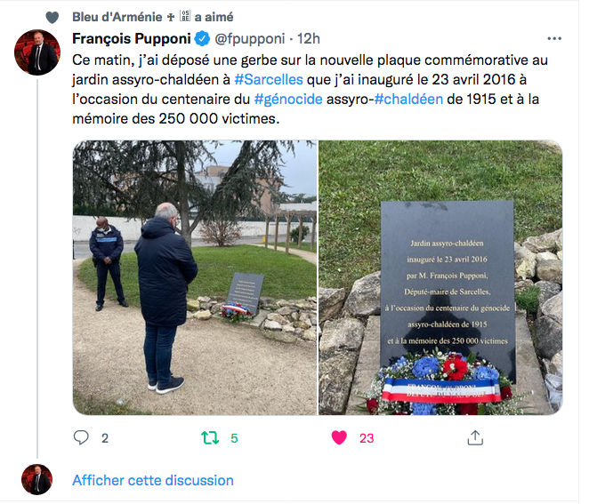 F.Pupponi : plaque commémorative au jardin assyro-chaldéen