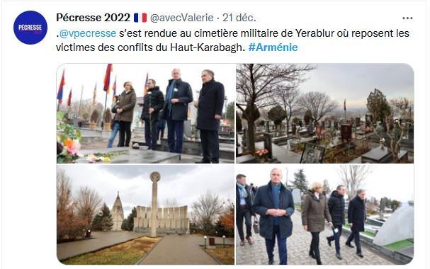 Valérie Pécresse s’est rendue au cimetière militaire de Yerablur où reposent les victimes des conflits du Haut-Karabagh