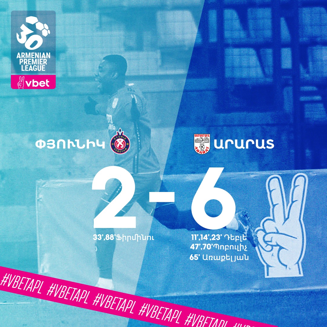 Score-fleuve pour le match Pyunik Erévan-Ararat Erévan (2-6) en championnat d’Arménie de Première Ligue