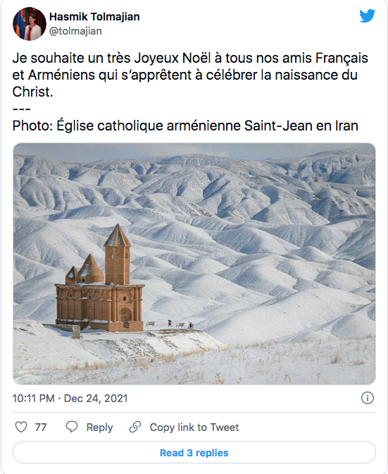 Hasmik Tolmajian : joyeux Noël à nos amis français et arméniens