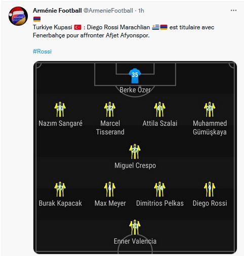 Turkiye Kupasi  : Diego Rossi Marachlian est titulaire avec Fenerbahçe pour affronter Afjet Afyonspor.