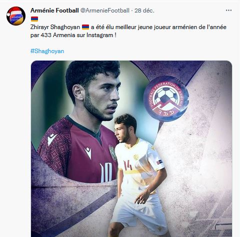 Zhirayr Shaghoyan a été élu meilleur jeune joueur arménien de l&rsquo;année sur Instagram !