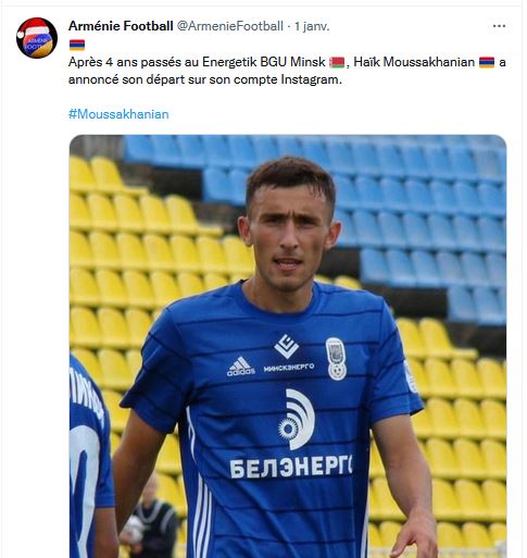 Après 4 ans passés au Energetik BGU Minsk , Haïk Moussakhanian a annoncé son départ sur son compte Instagram.