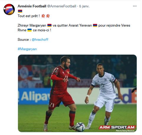 Zhirayr Margaryan va quitter Ararat Yerevan