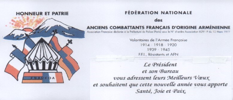Les vœux de la Fédération Nationale des Anciens Combattants Français d’Origine Arménienne (FNACFOA)