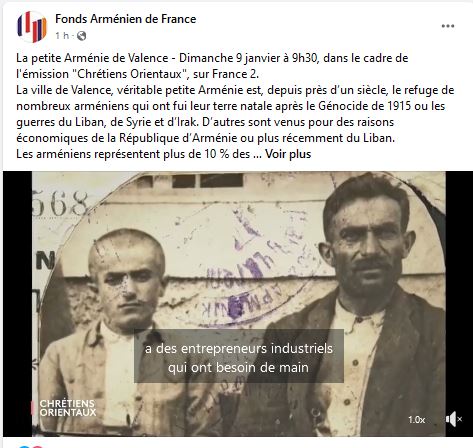 La petite Arménie de Valence – Dimanche 9 janvier à 9h30, dans le cadre de l&rsquo;émission « Chrétiens Orientaux », sur France 2.