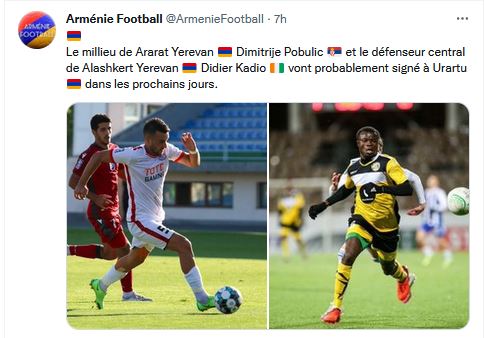 Dimitrije Pobulic et Didier Kadio  vont probablement signé à Urartu