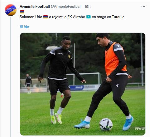 Solomon Udo a rejoint le FK Aktobe  en stage en Turquie