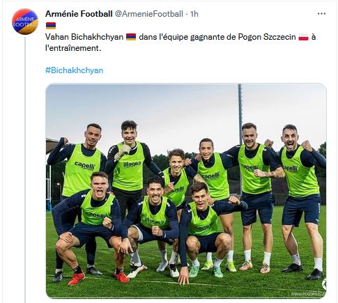 Vahan Bichakhchyan dans l&rsquo;équipe gagnante de Pogon Szczecin à l&rsquo;entraînement.