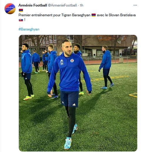 Premier entraînement pour Tigran Barseghyan avec le Slovan Bratislava !