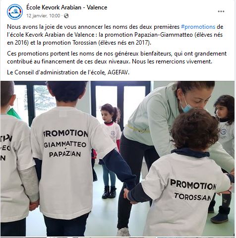 Nous avons la joie de vous annoncer les noms des deux premières promotions de l’école Kevork Arabian de Valence