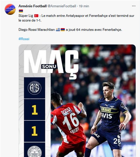 Diego Rossi Marachlian a joué 64 minutes avec Fenerbahçe