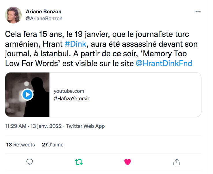A. BONZON : ‘Memory Too Low For Words’ est visible sur le site @HrantDinkFnd