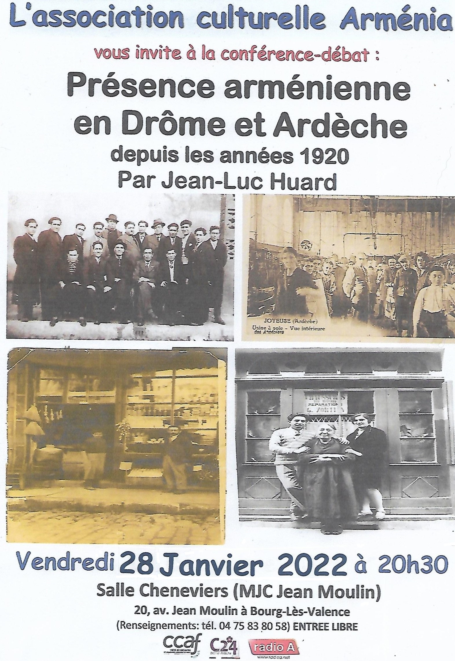 Conférence  « Présence arménienne en Drôme et Ardèche depuis les années 1920 » de Jean-Luc Huard organisée par « Arménia » à Bourg-Lès-Valence le 28 janvier
