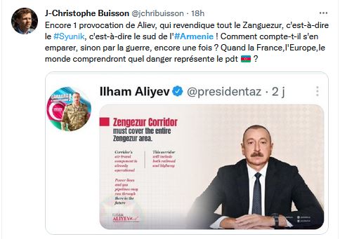 Encore 1 provocation de Aliev qui revendique tout le Zanguezur